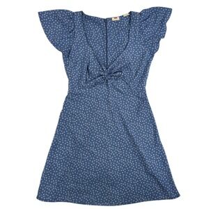 Levi's Floral Mini Sun Dress S Blue Flutter Sleeve Beth Dutton Westerncore 90s